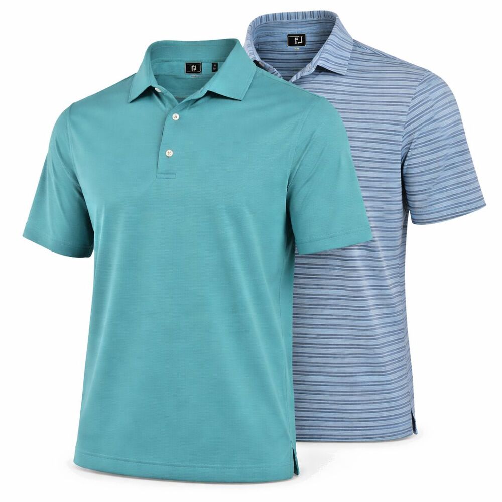 FootJoy FJ Golf Polo Golf Shirts 2pk Bundle XL Athletic Fit Blue Striped & Teal